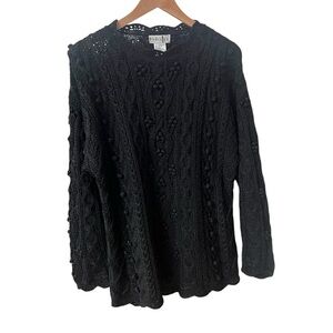 By Design Women’s L Chunky Cable Knit Sweater Black Neutral Pullover Heavyweight